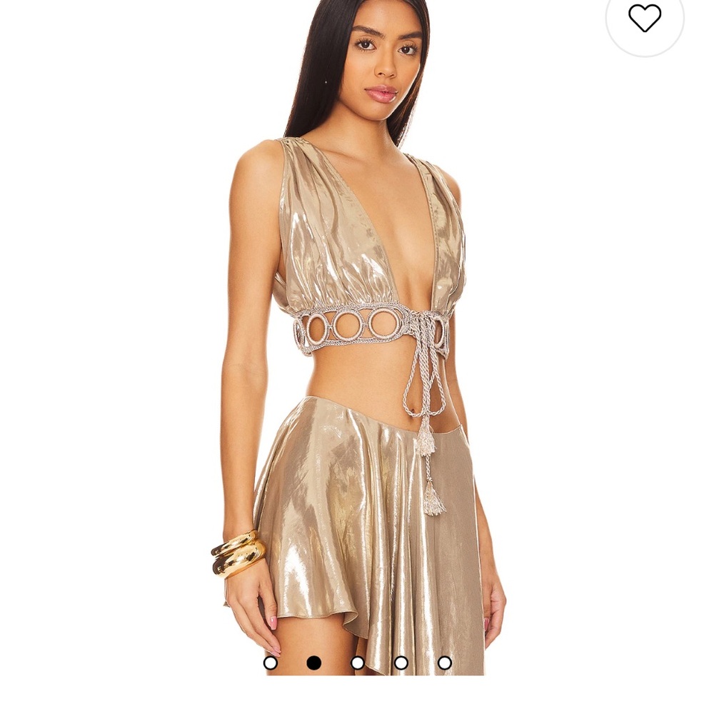 MY BEACHY SIDE - Low Cut V Neck Crop Top in Bronze Shimmer w/ Asymmetrical Skirt